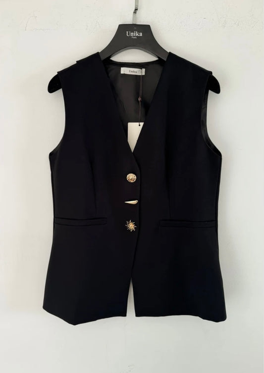 Sadie Gold Button Tailored Waistcoat - Black