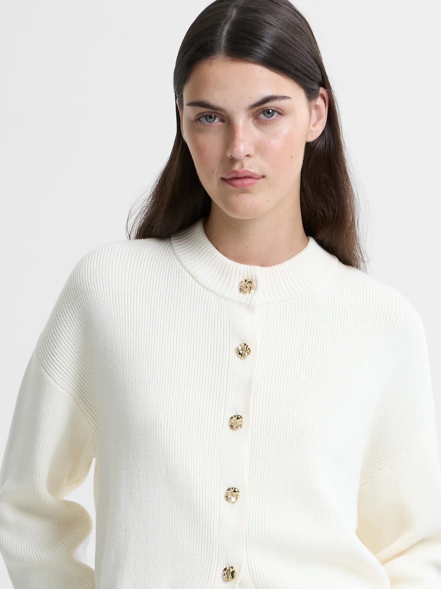 Milano Mozart Knit Button Down Cardigan - Porcelain Cream