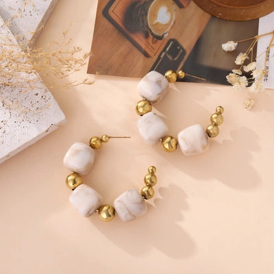 Méredith Beaded Hoop Earring - Beige