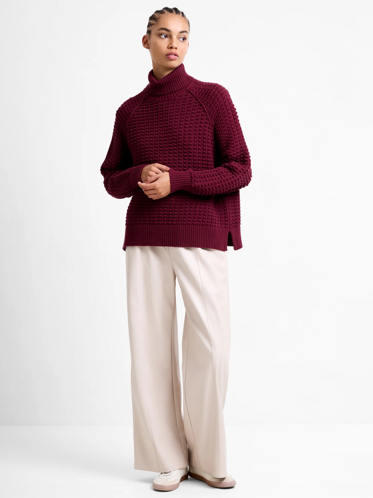 Keya Popcorn Long Sleeve High Neck Jumper - Bordeaux Red