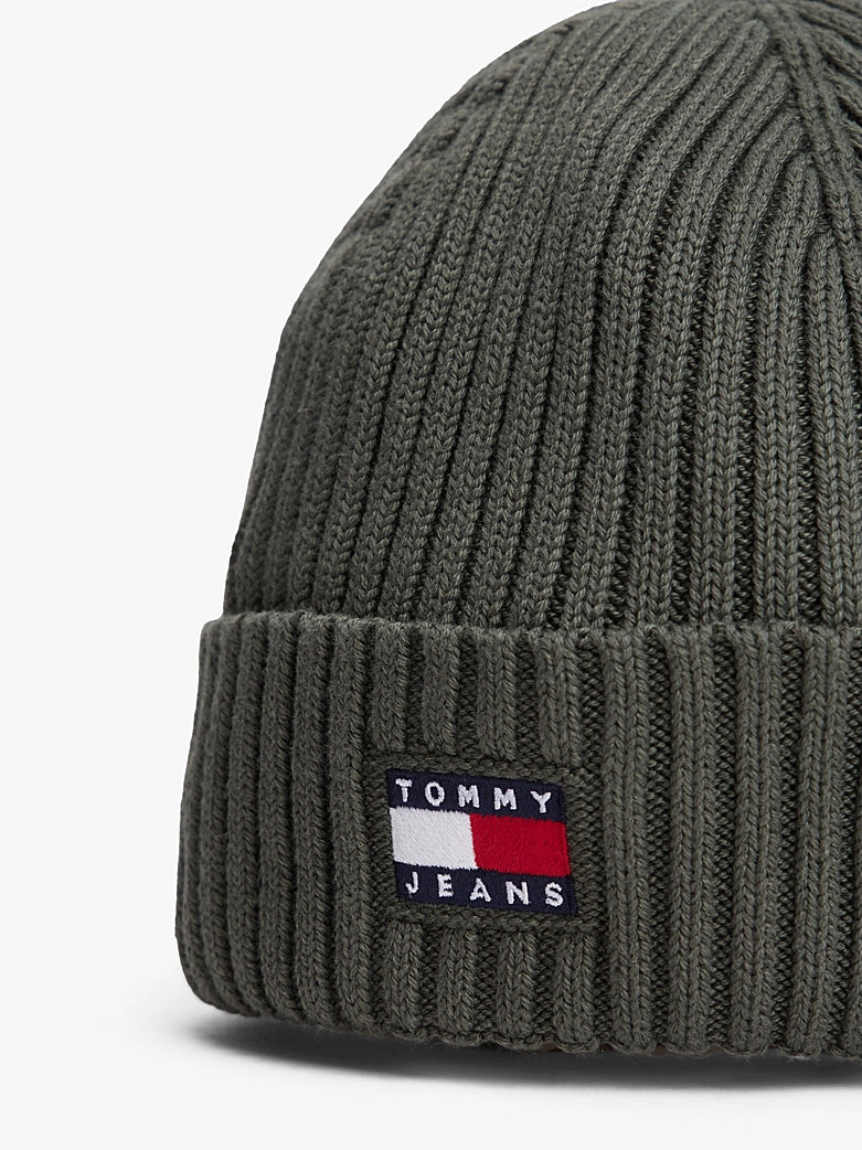 Heritage Logo Rib-Knit Beanie - Pewter Green