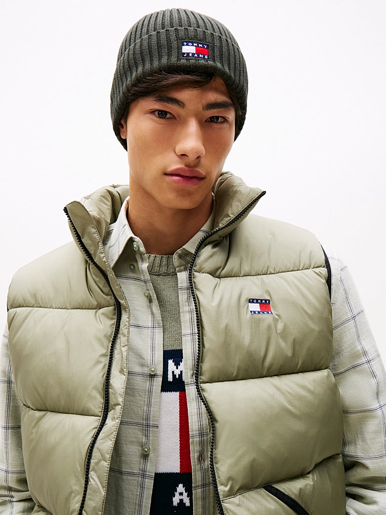 Heritage Logo Rib-Knit Beanie - Pewter Green