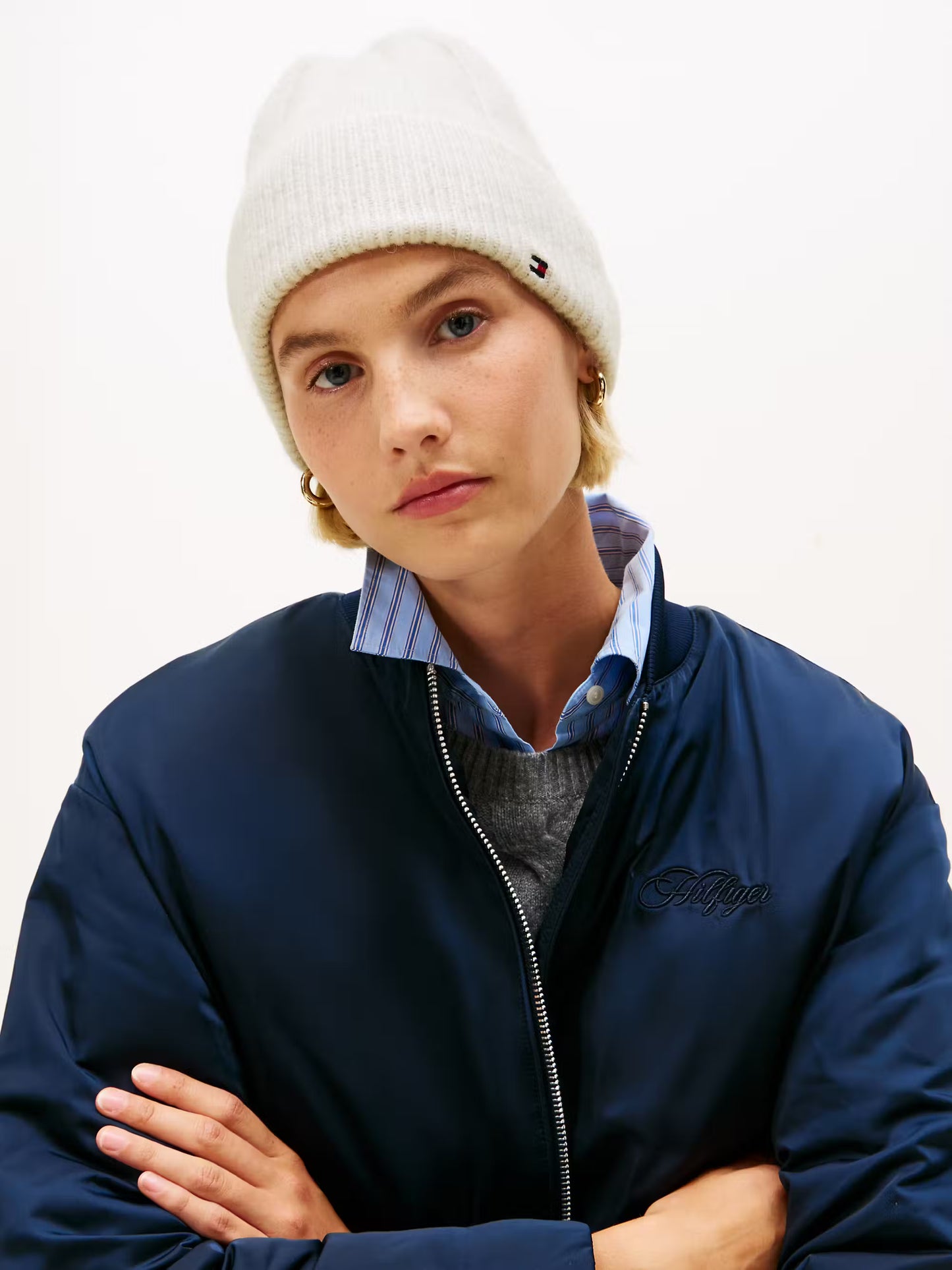 TH Flag Fluffy Beanie - Grey Whisper