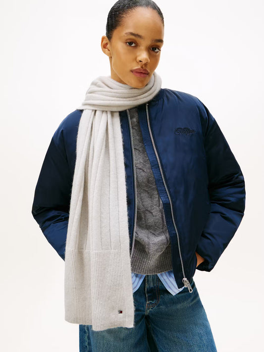 Fluffy Wool Scarf with Flag - Grey Whisper