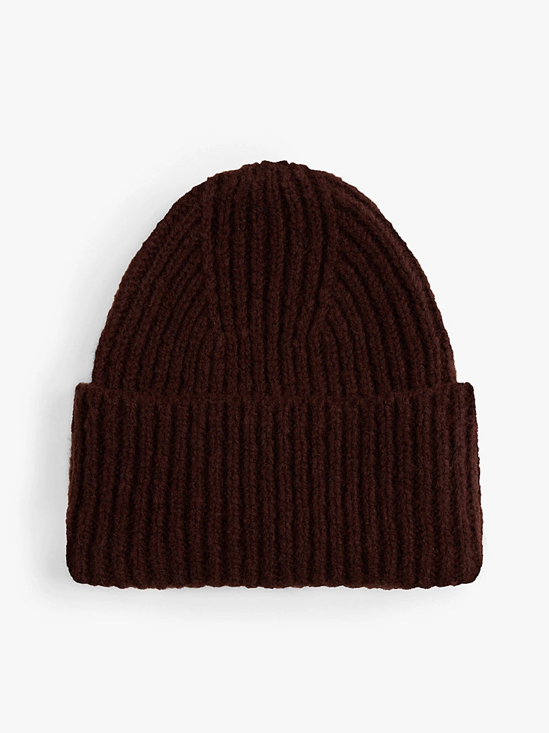Heritage Wool Blend Logo Plaque Beanie - Rich Brown