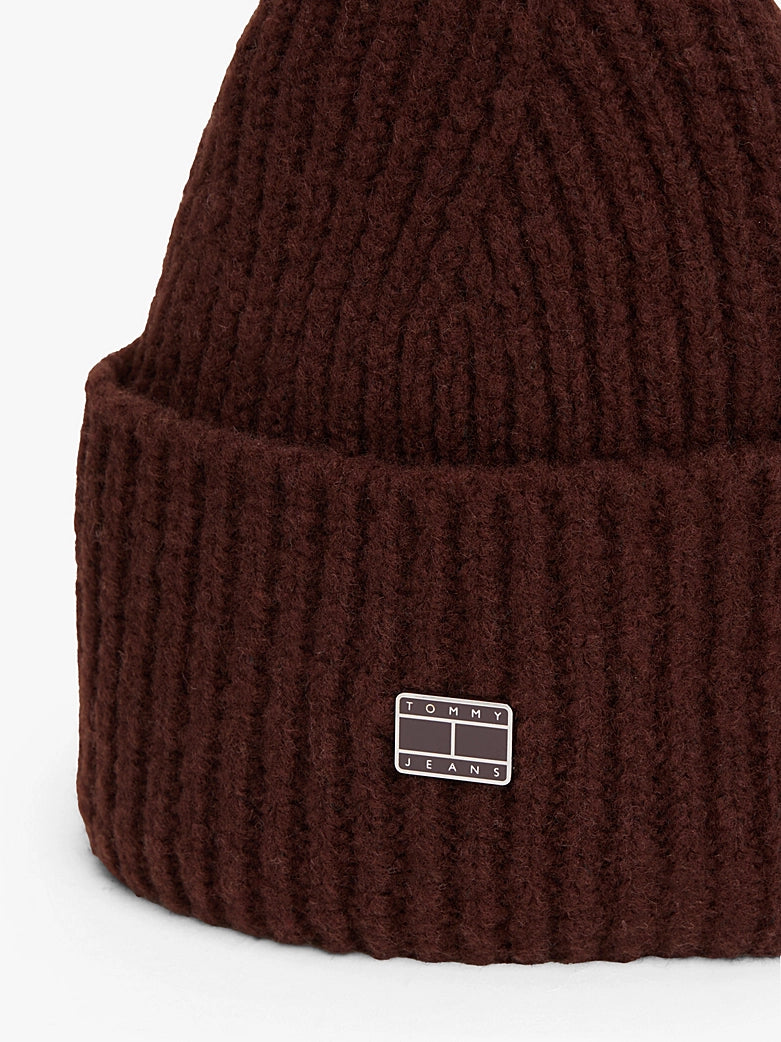 Heritage Wool Blend Logo Plaque Beanie - Rich Brown