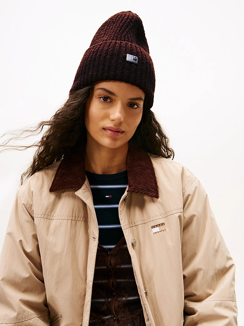 Heritage Wool Blend Logo Plaque Beanie - Rich Brown