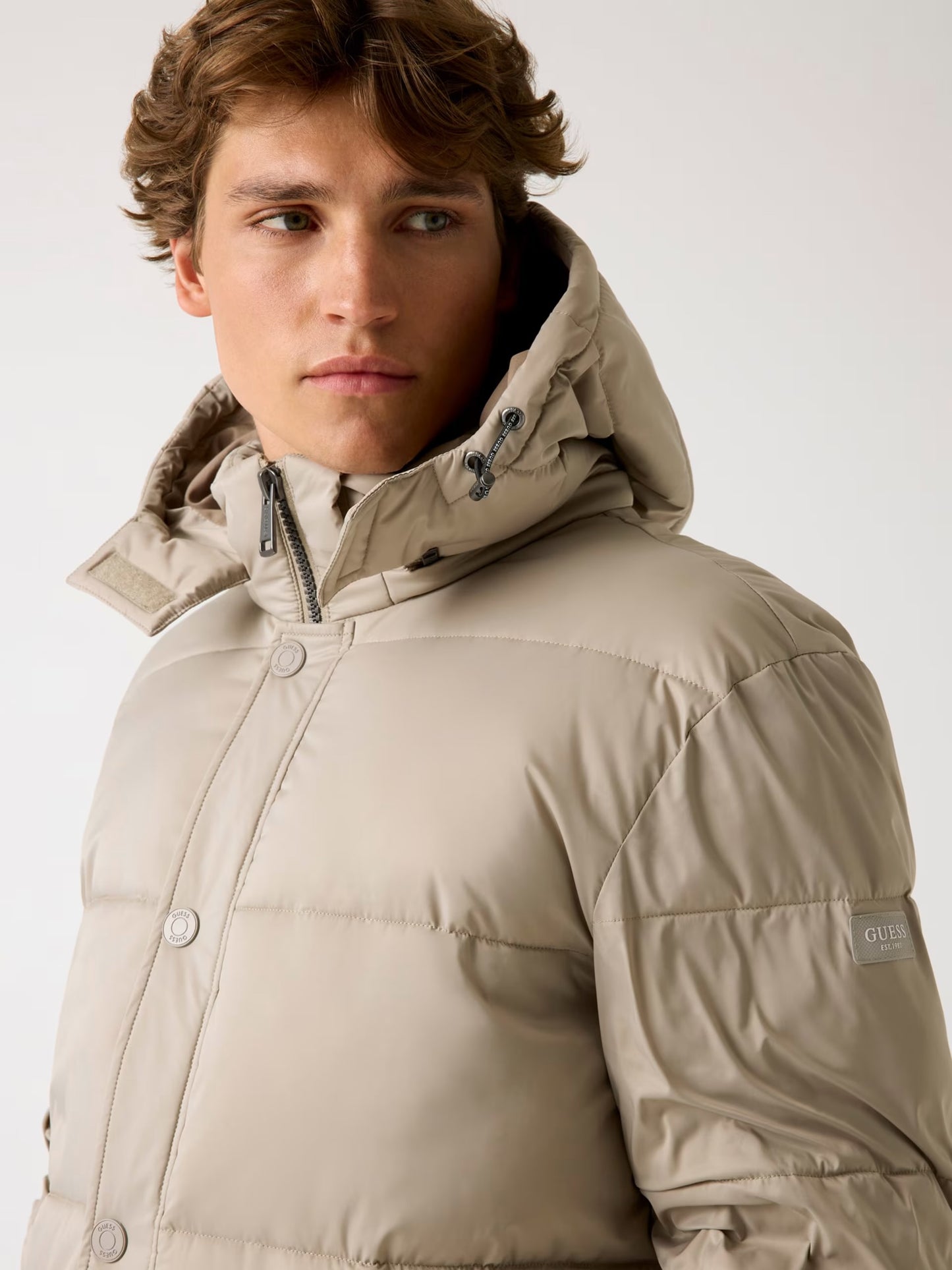 Stretch Nylon Puffer Jacket - Taupe