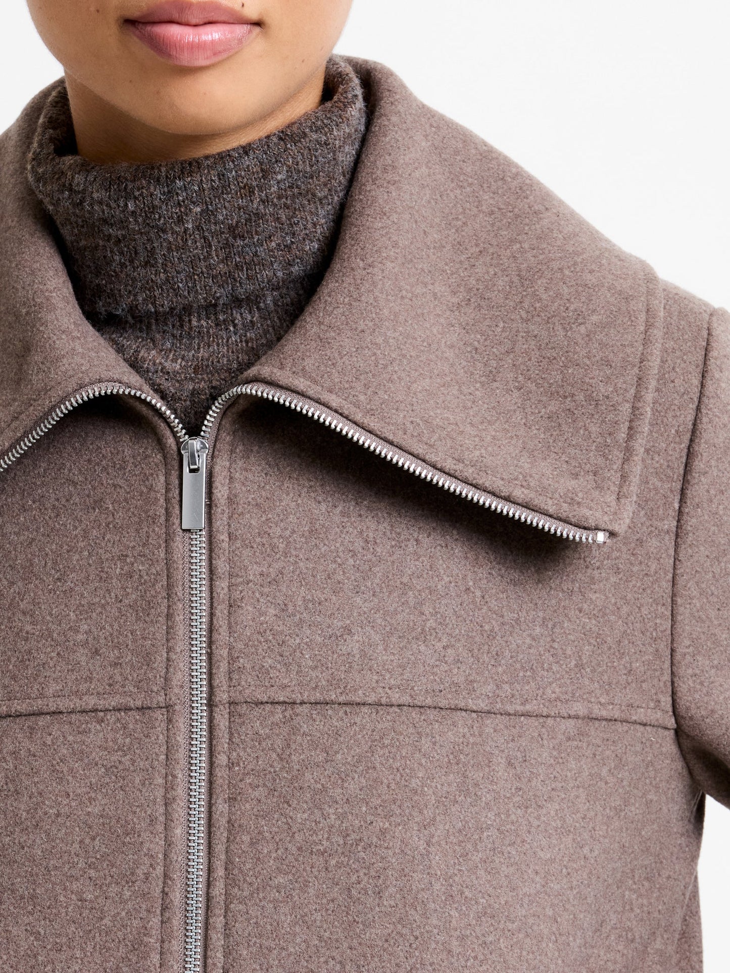 Devita Wool Collared Coat - Taupe Brown