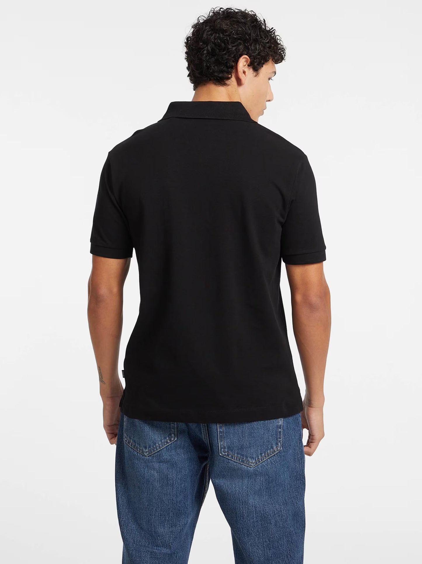 Short Sleeve Embroidered Logo Knit Polo Shirt - Black