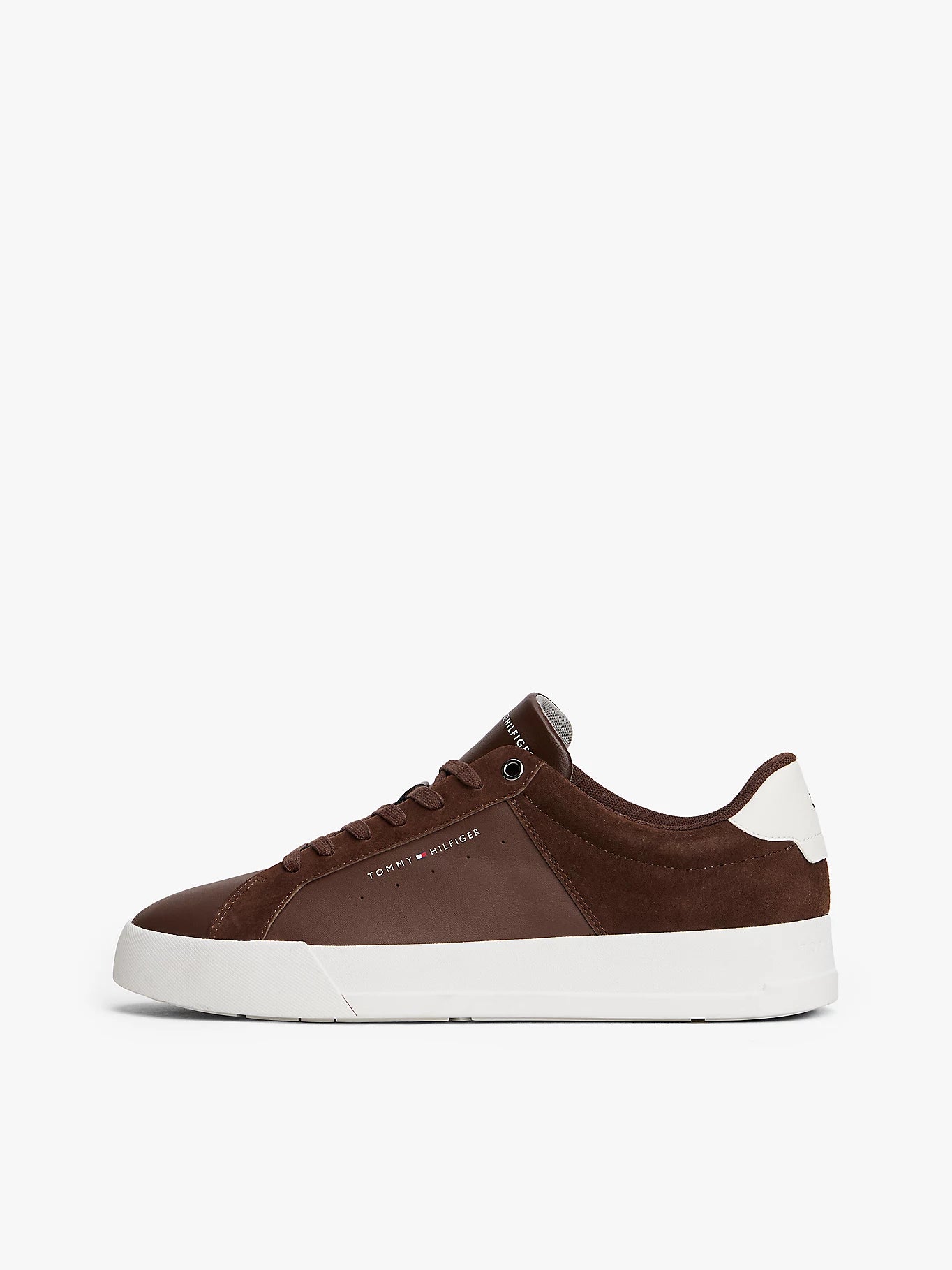Mixed Texture Leather Court Trainers - Cocoa