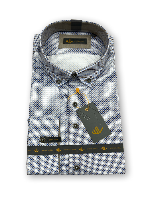 White Label Tapered Geo Print Casual Shirt - Blue Brown