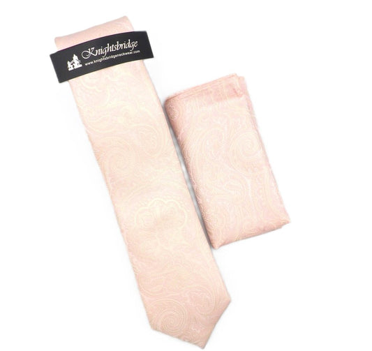 Solid Dusky Pink Paisley Tie & Pocket Square
