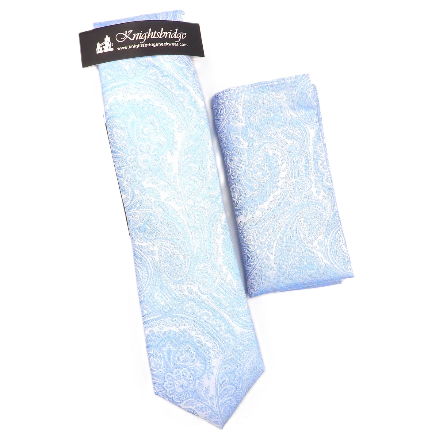 Solid Baby Blue Paisley Tie & Pocket Square
