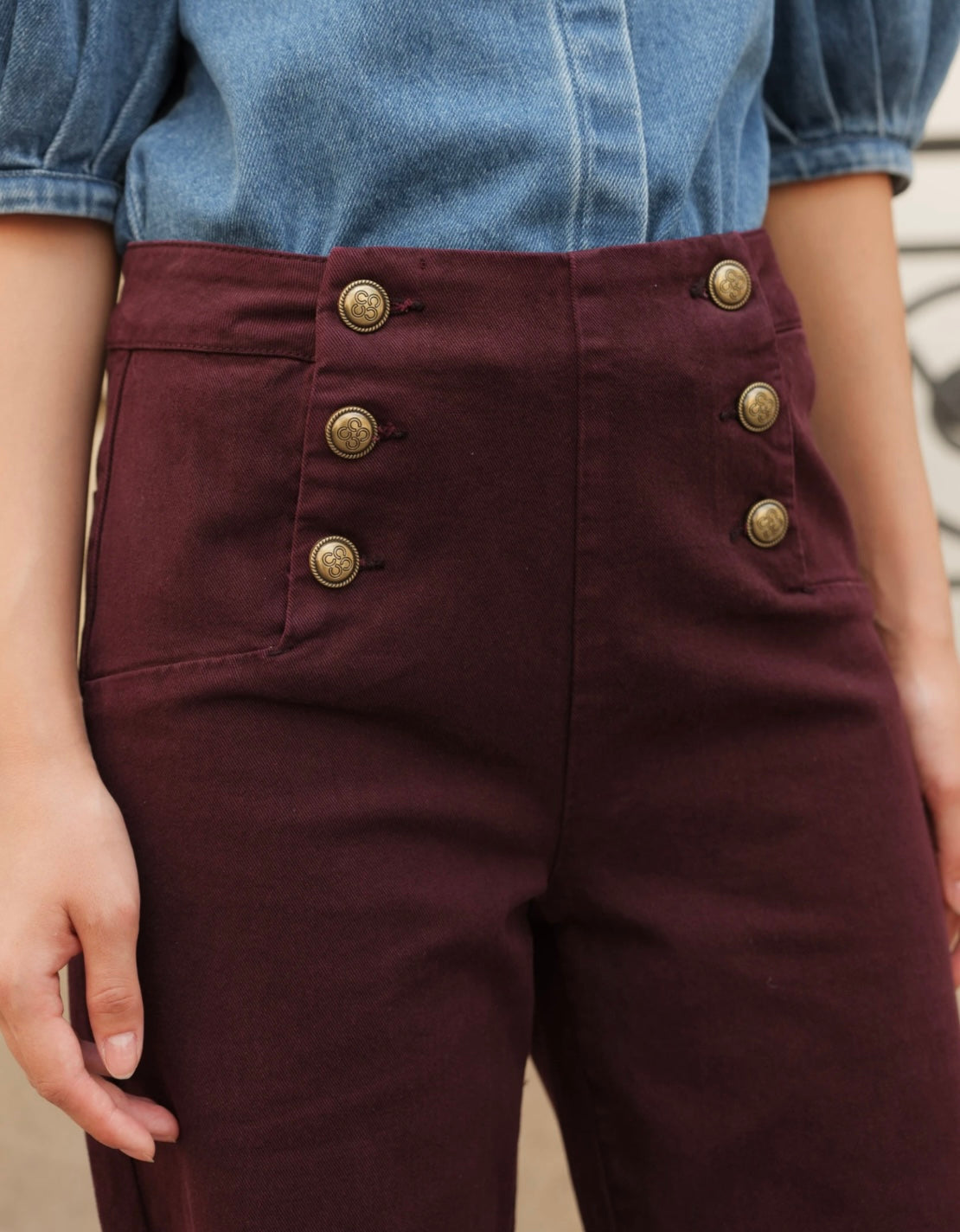 Annie Petite Wide Jean - Burgundy