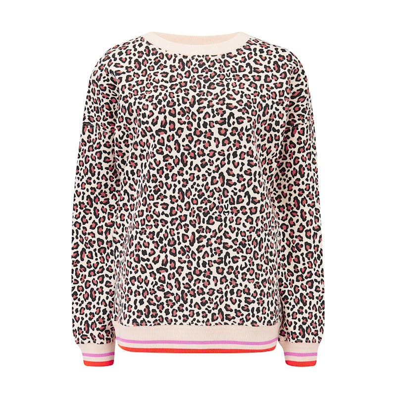 Eadie Relaxed Sweatshirt - Stone, Classic Leopard Retro Stripe