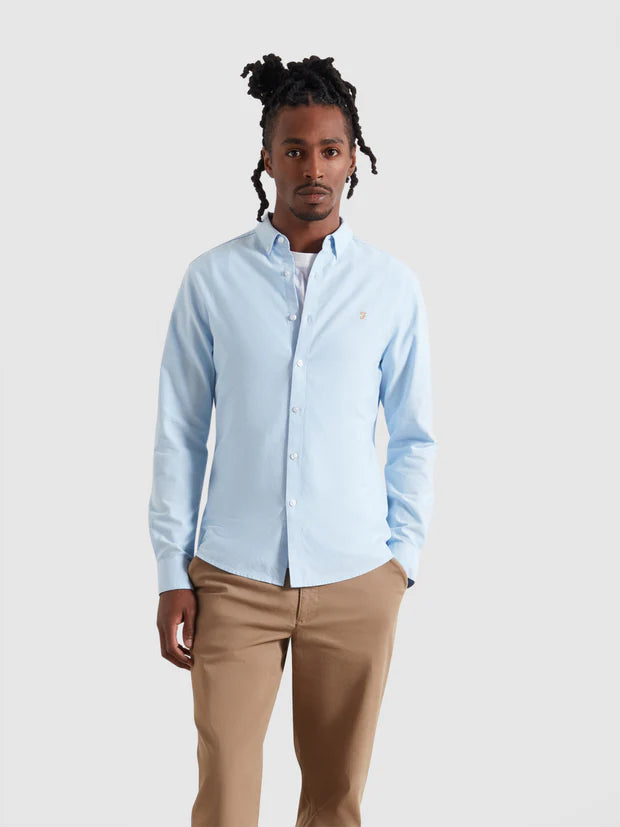 Brewer Slim Fit Organic Cotton Oxford Shirt In Blue