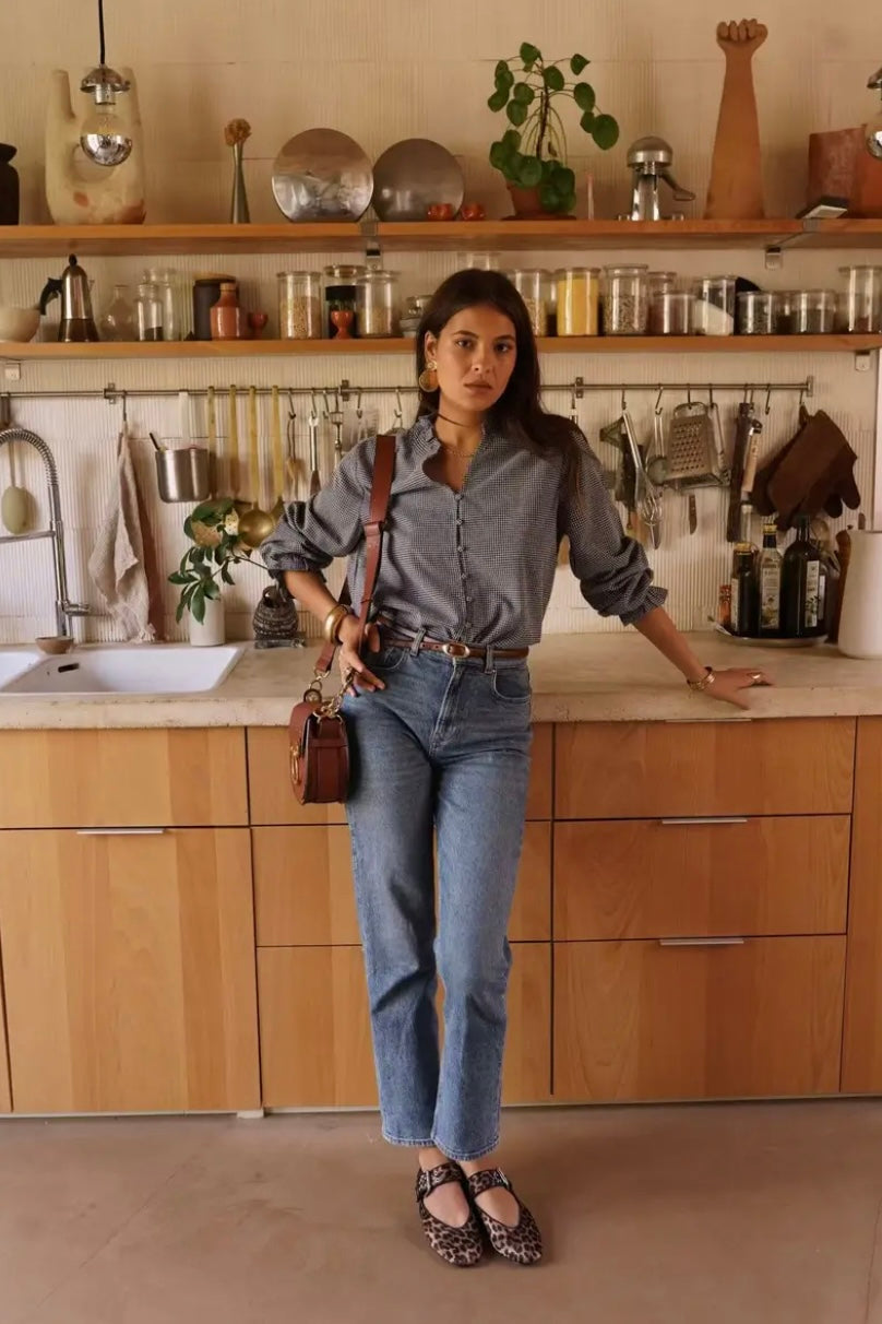 Andie Mandarin Check Blouse