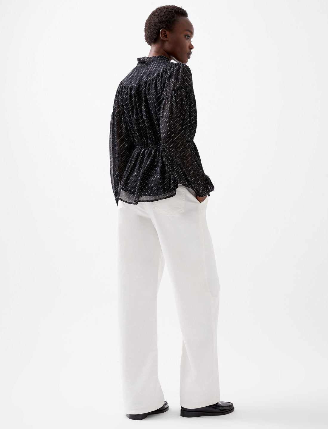 Ines Chiffon Fitted Waist Blouse - Blackout