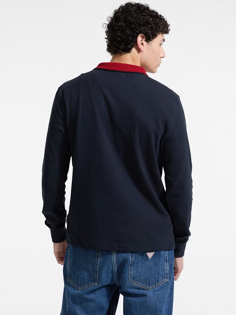 Ribbed Zip Pullover - Navy