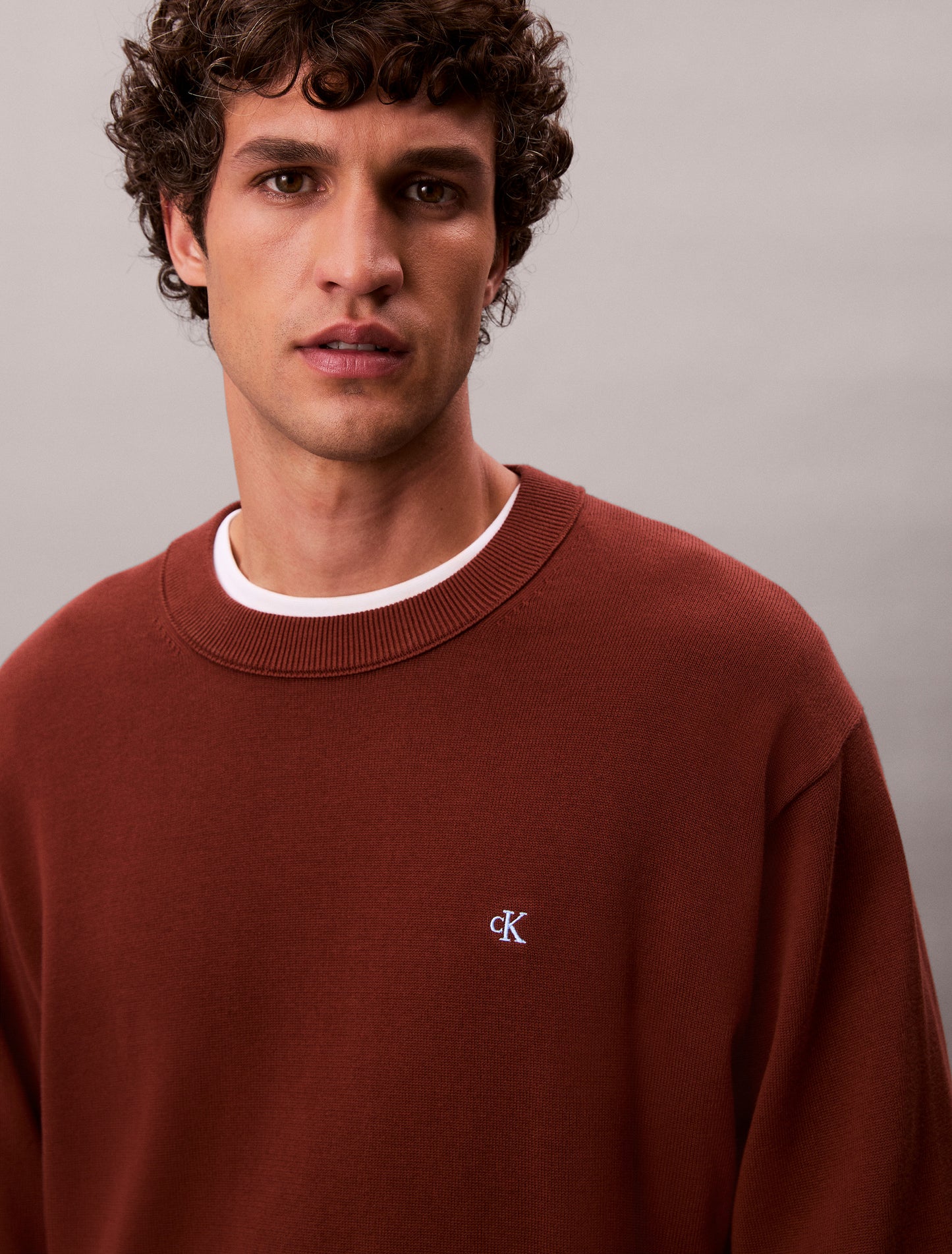 Relaxed Cotton Crew Neck Jumper - Cherry Mahogany
