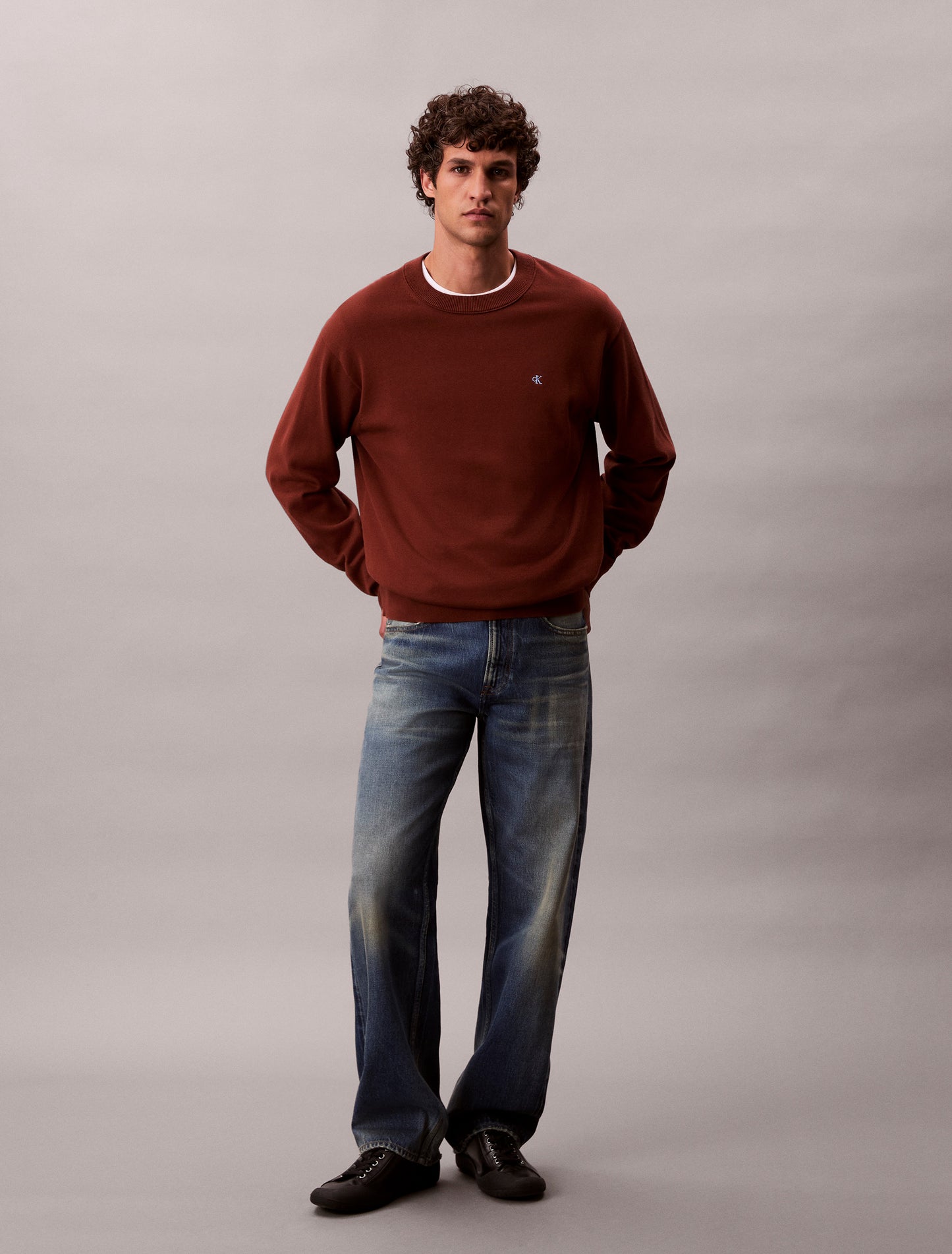 Relaxed Cotton Crew Neck Jumper - Cherry Mahogany