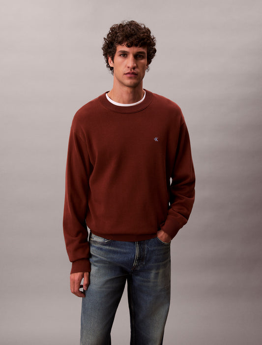Relaxed Cotton Crew Neck Jumper - Cherry Mahogany