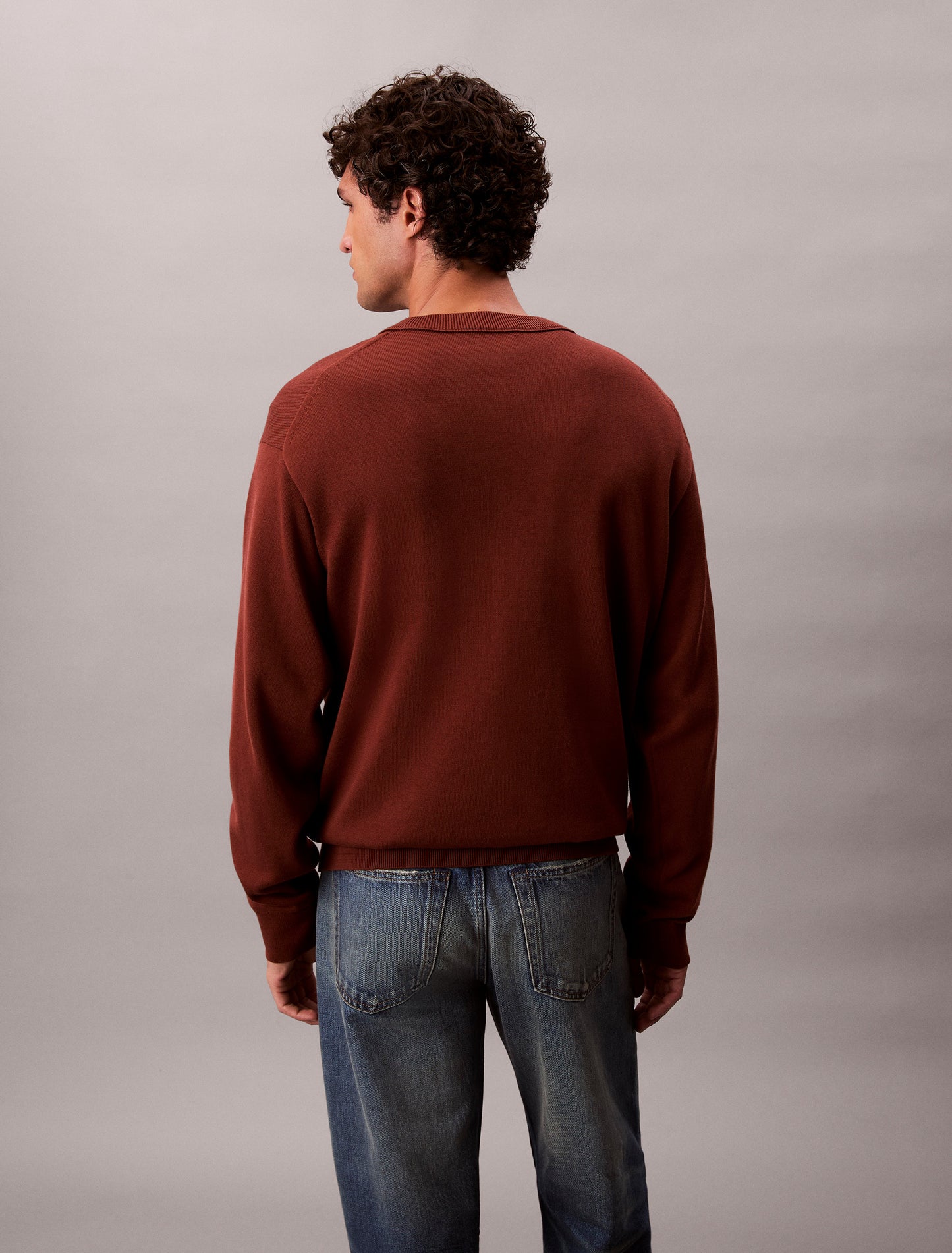 Relaxed Cotton Crew Neck Jumper - Cherry Mahogany