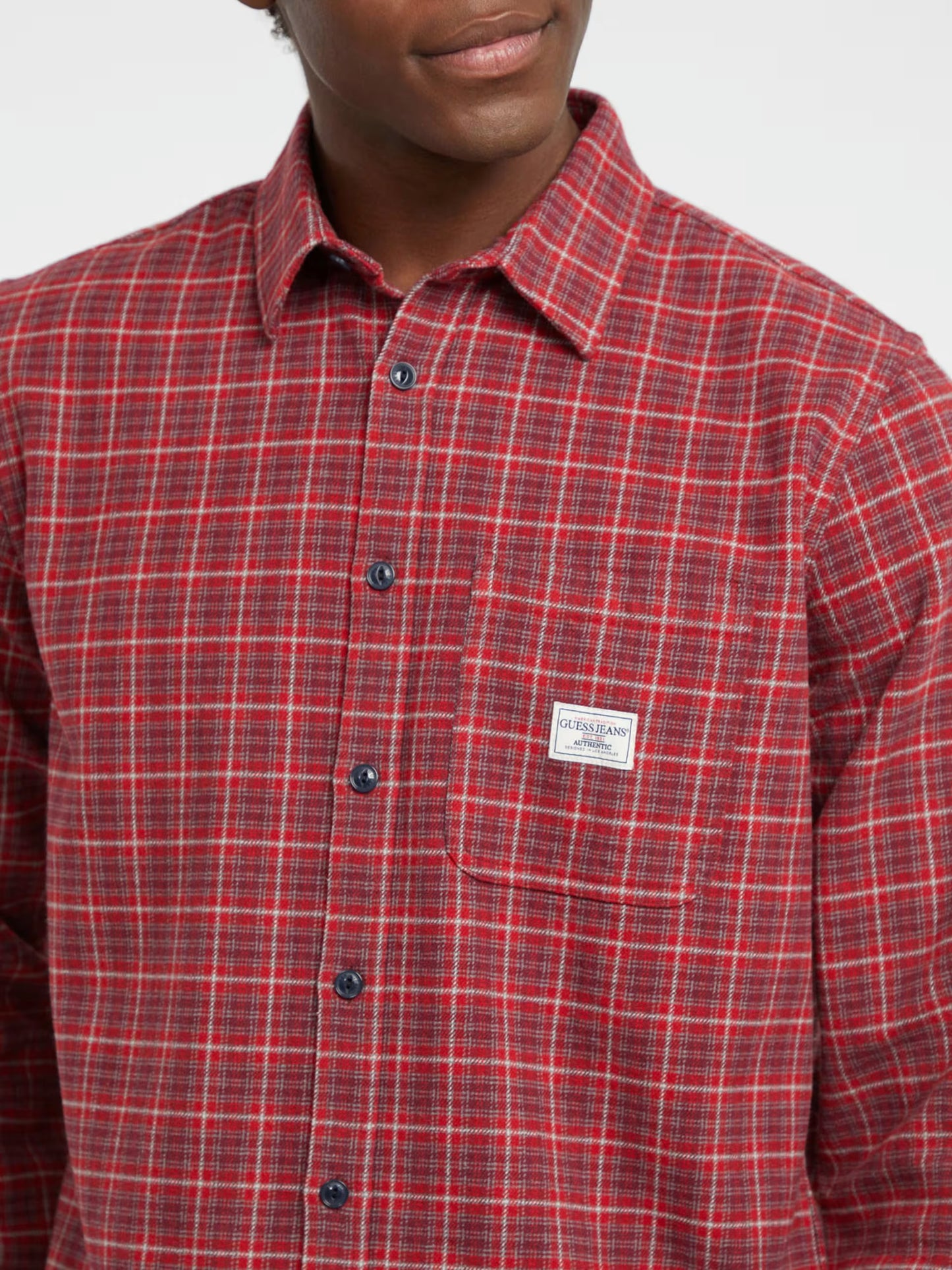 Cotton Plaid Pocket Shirt - Bordeaux Multi