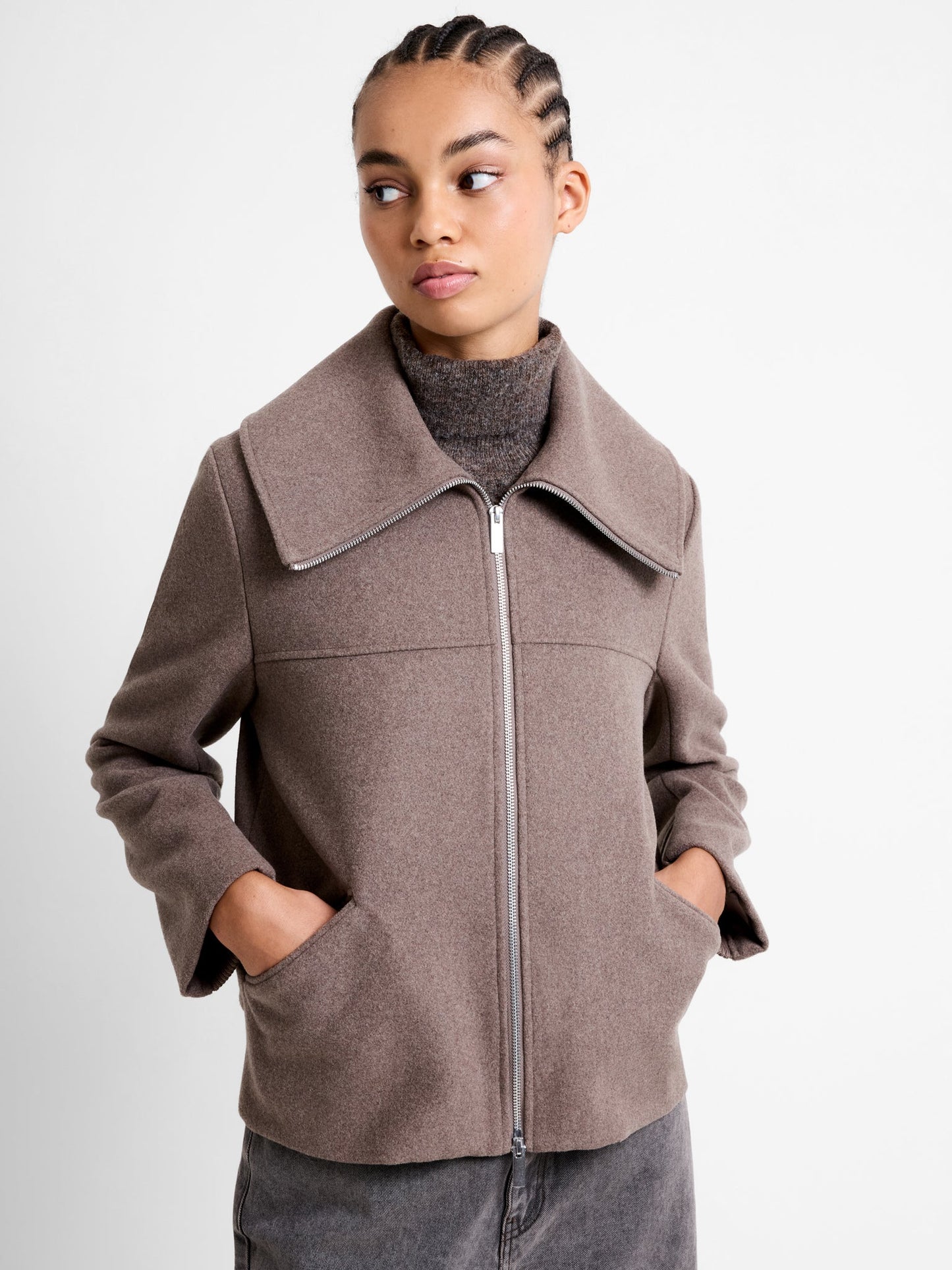 Devita Wool Collared Coat - Taupe Brown