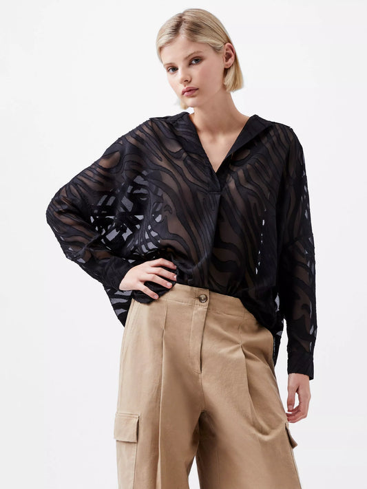Zebra Devore Popover Shirt - Black