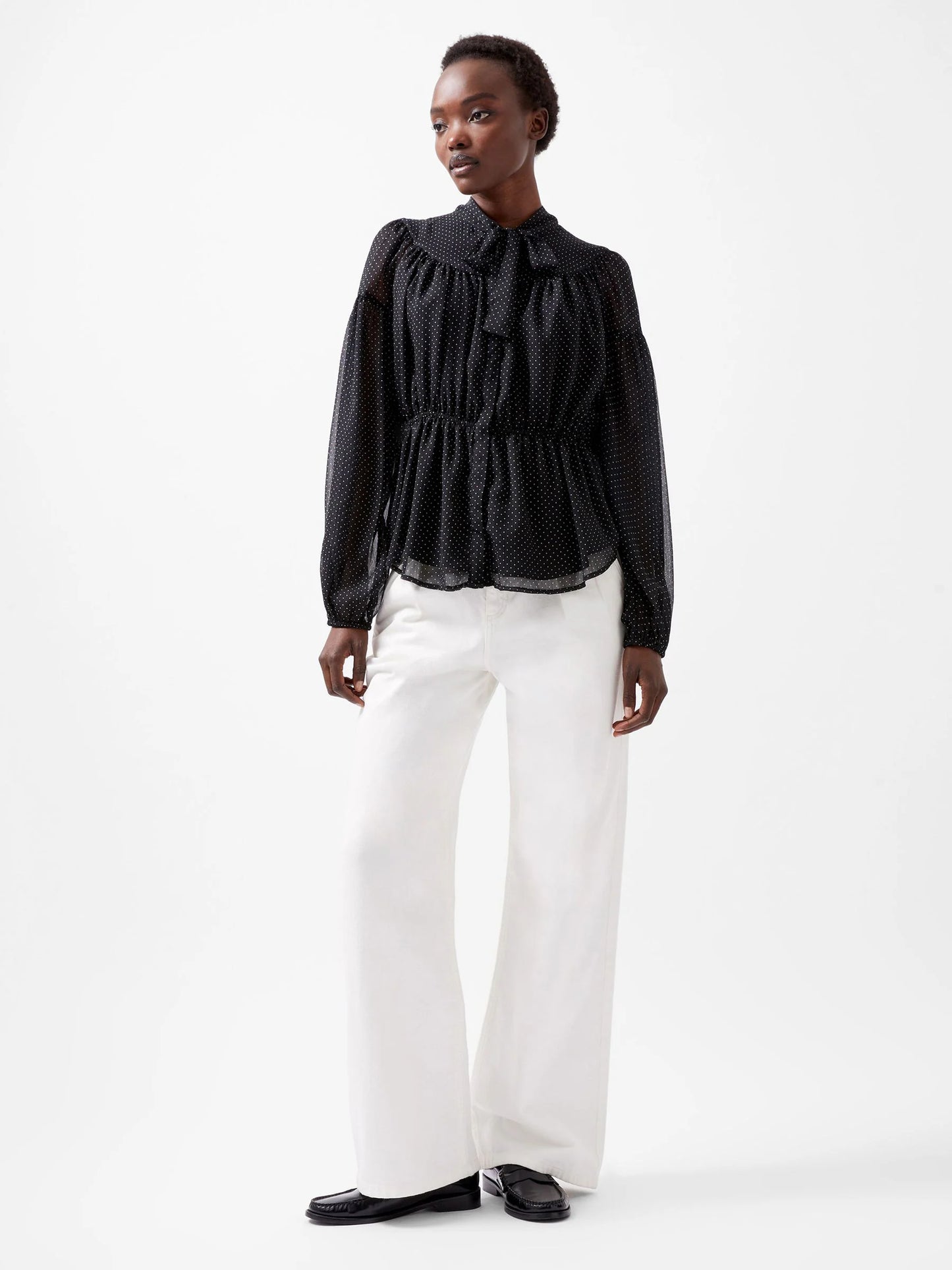 Ines Chiffon Fitted Waist Blouse - Blackout