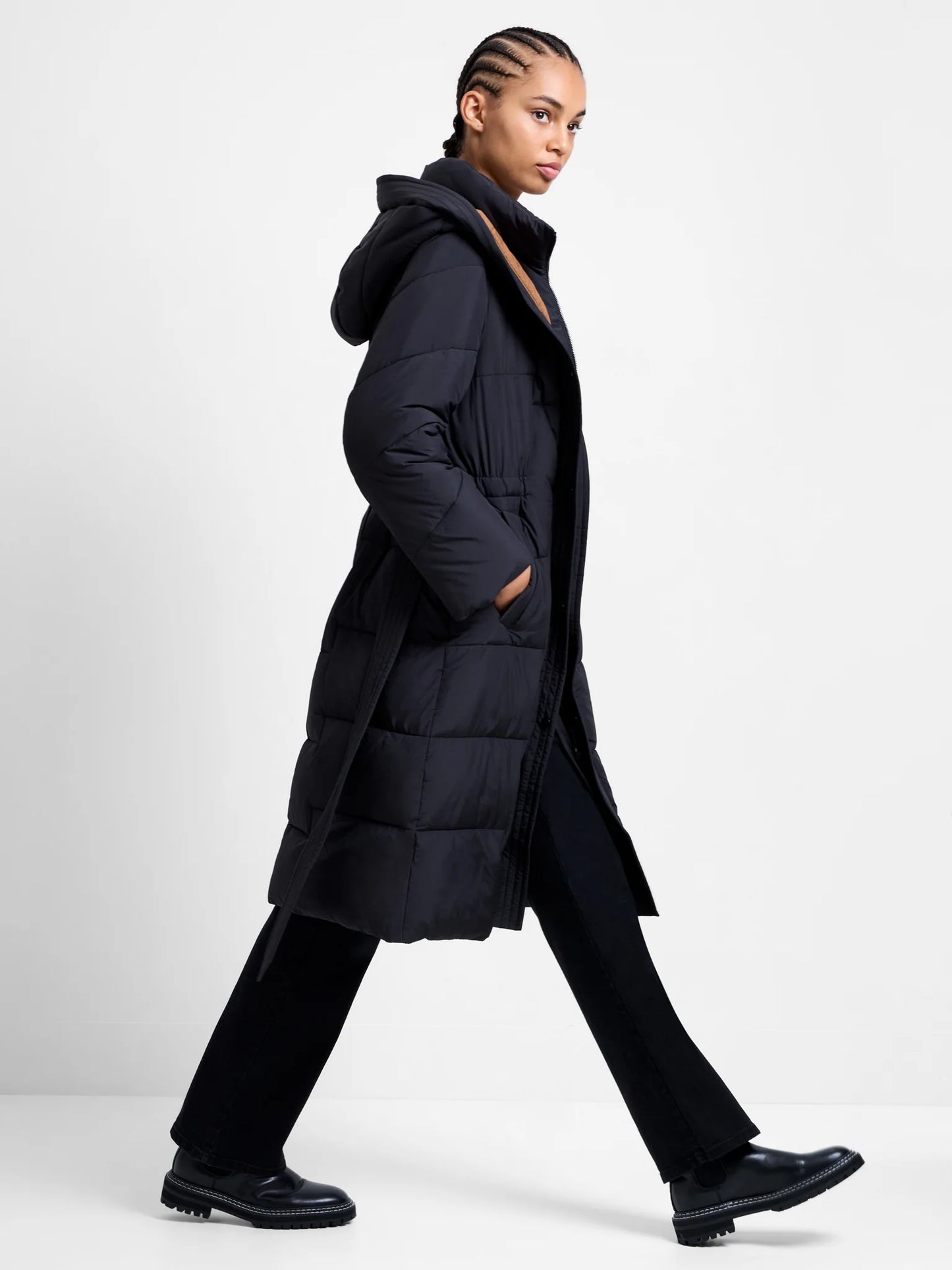 Minnie Belted Long Sleeve Coat - Black