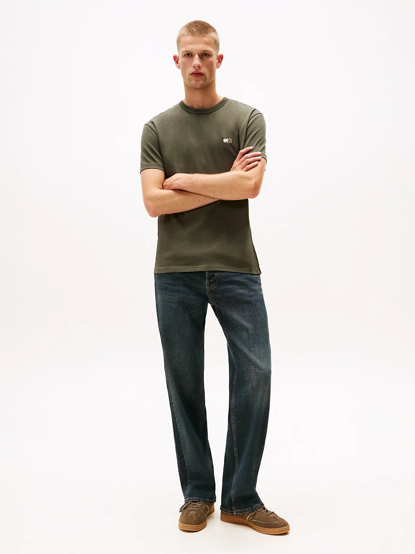 Tonal Tommy Badge Crew Neck T-Shirt - Pewter Green Tonal