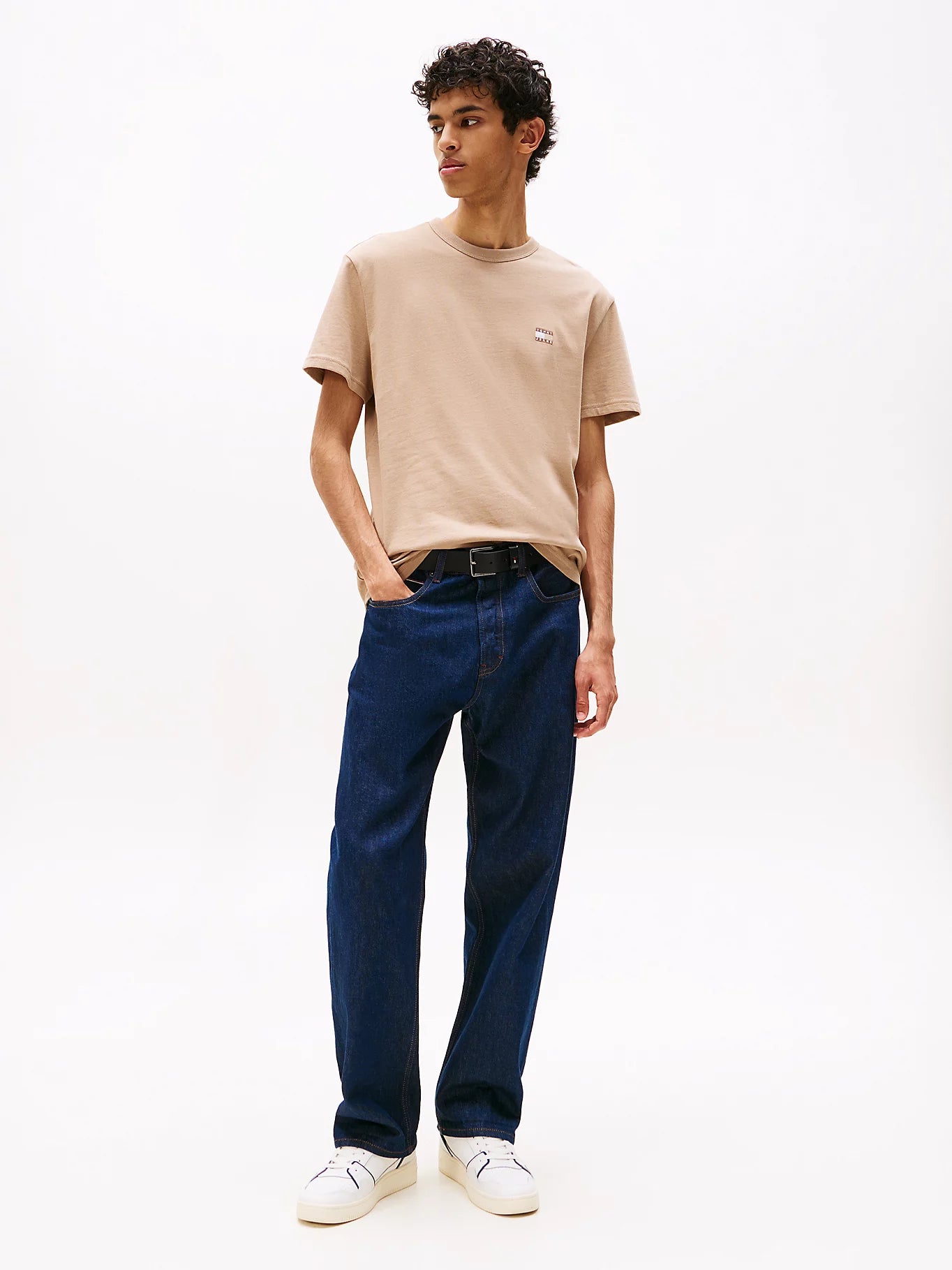 Tonal Tommy Badge Crew Neck T-Shirt - Costal Taupe
