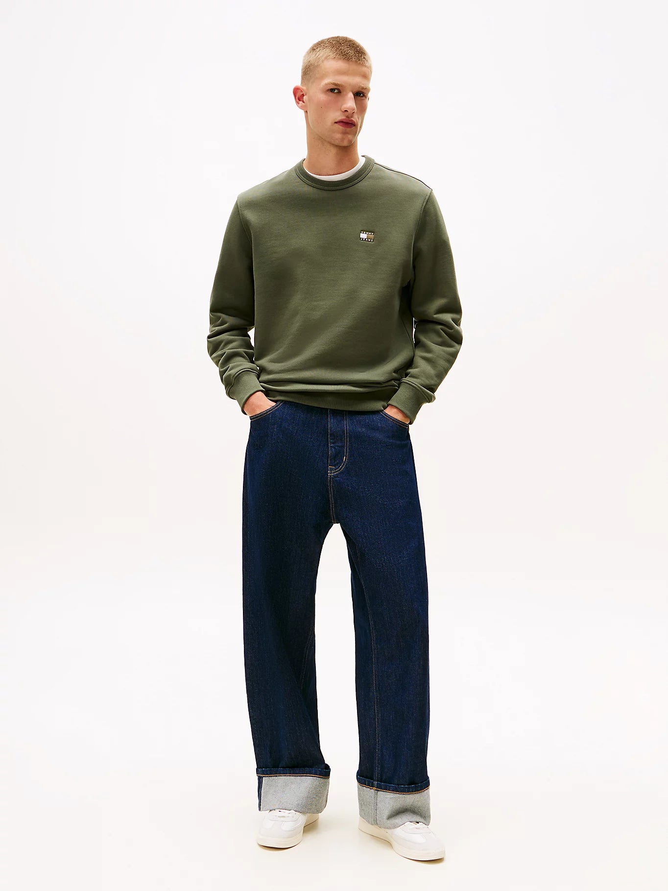 Tonal Tommy Badge Crew Neck Sweatshirt - Pewter Green Tonal