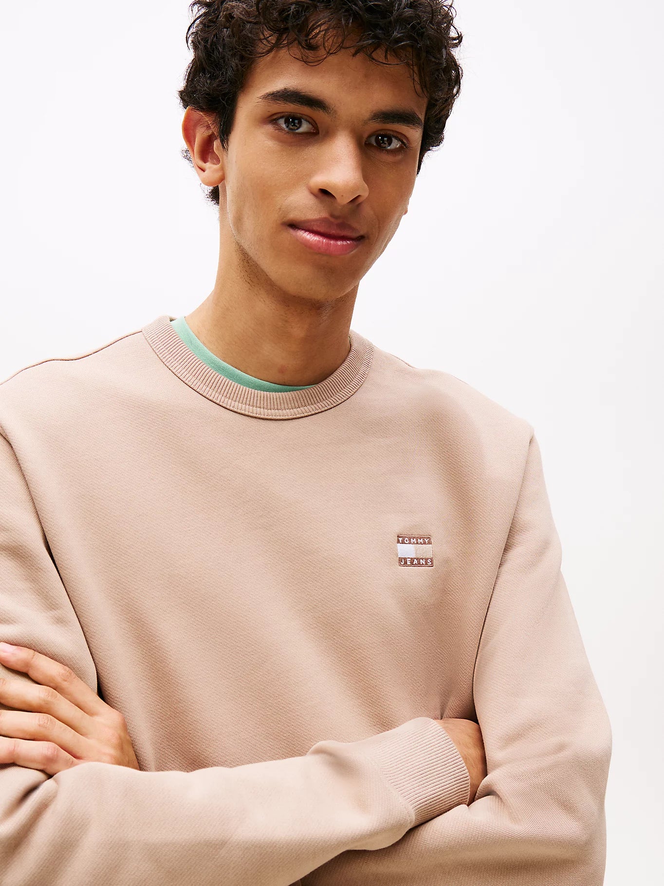 Tonal Tommy Badge Crew Neck Sweatshirt - Costal Taupe Tonal