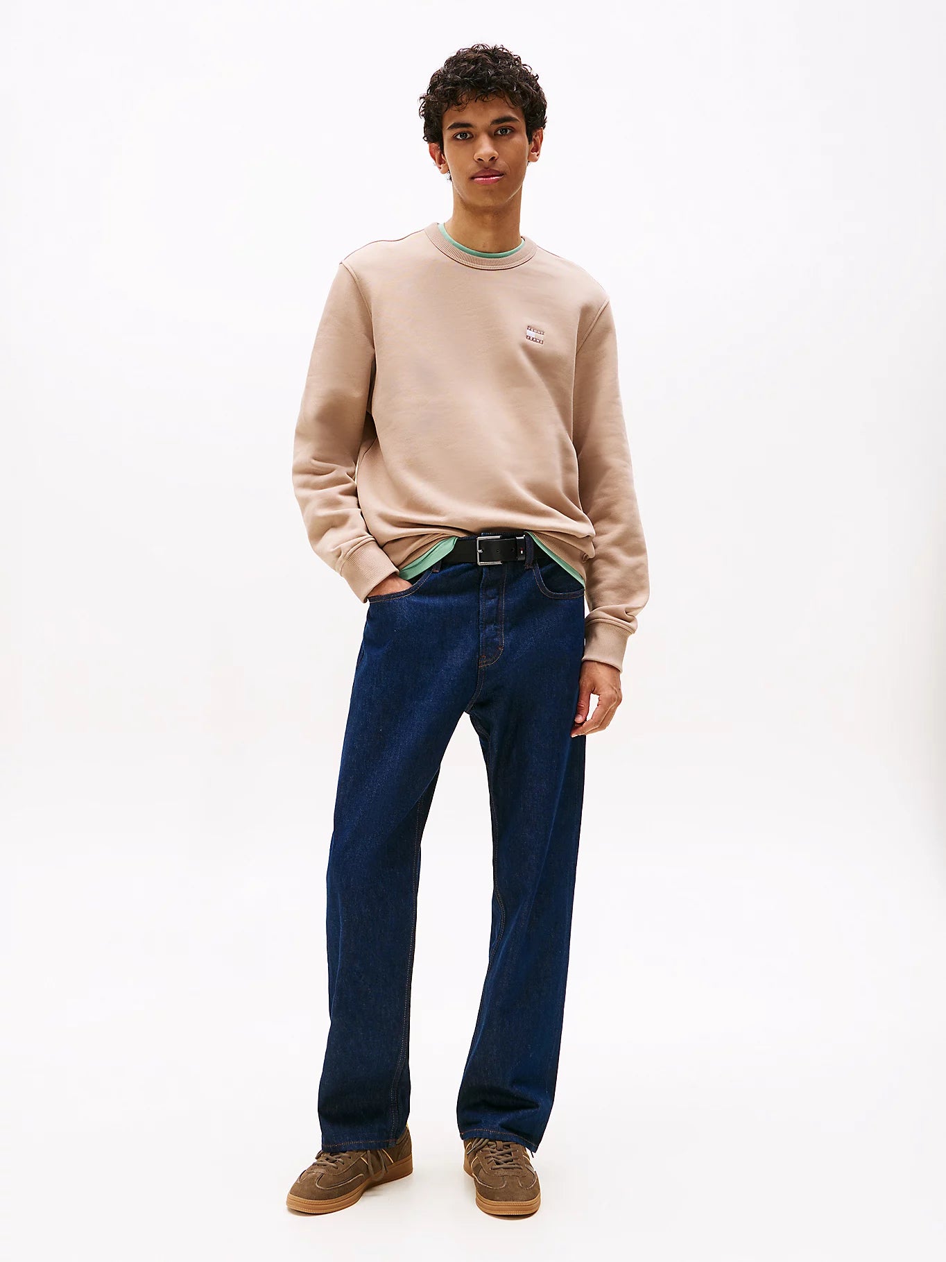 Tonal Tommy Badge Crew Neck Sweatshirt - Costal Taupe Tonal