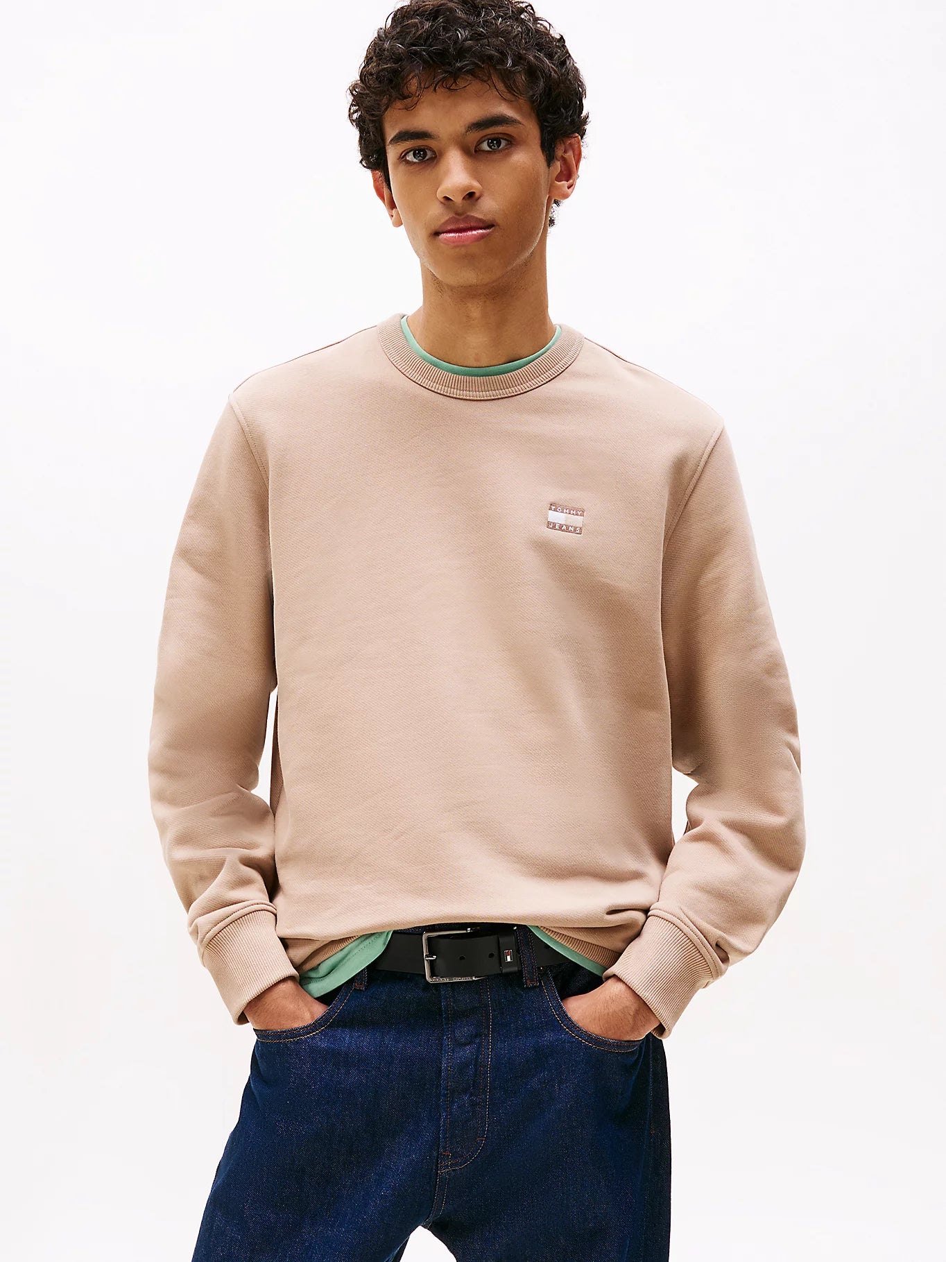 Tonal Tommy Badge Crew Neck Sweatshirt - Costal Taupe Tonal