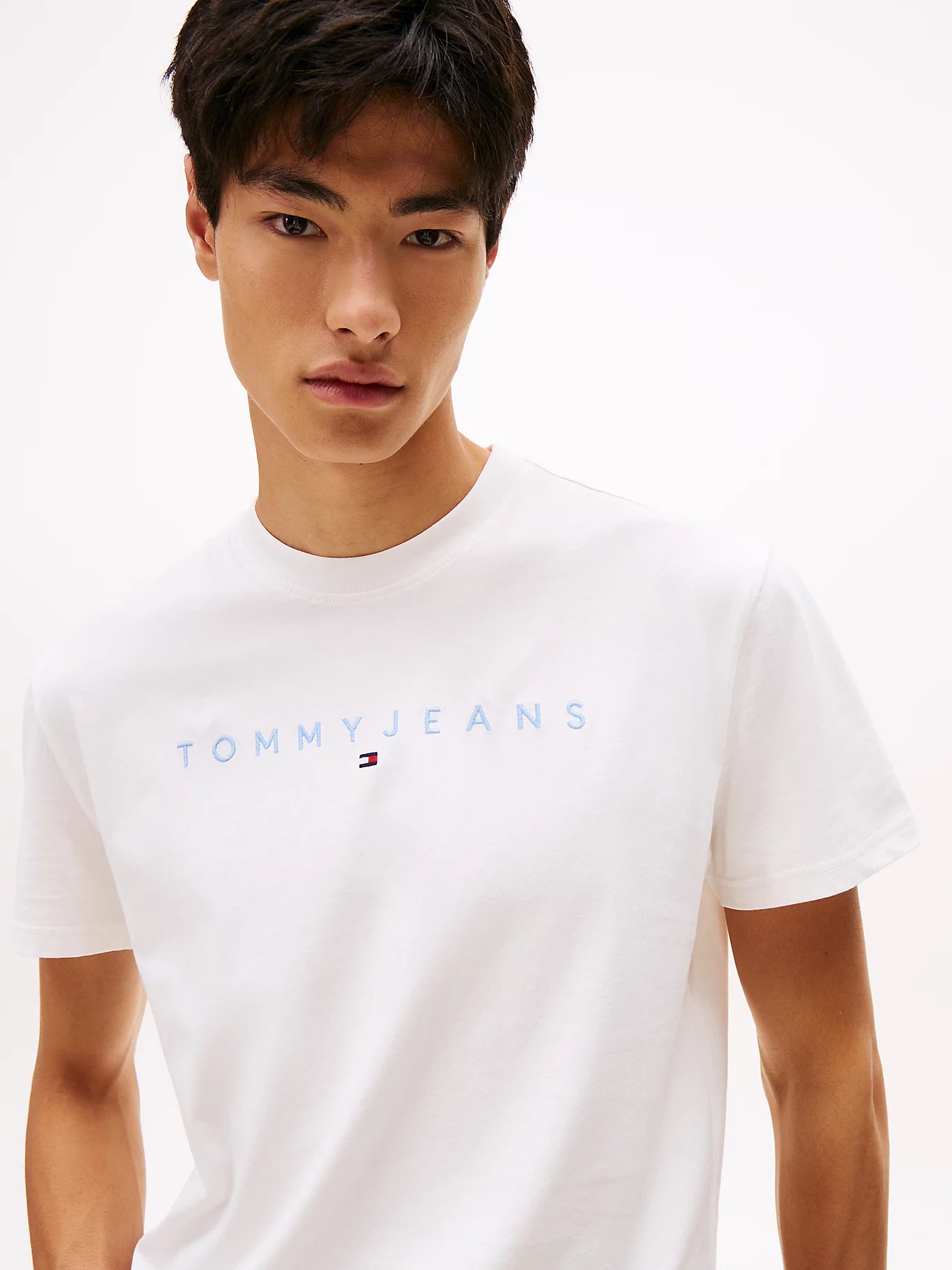 Linear Logo Embroidery Crew Neck T-Shirt - Ecru Multi