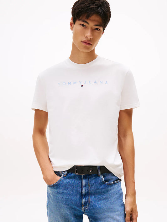 Linear Logo Embroidery Crew Neck T-Shirt - Ecru Multi