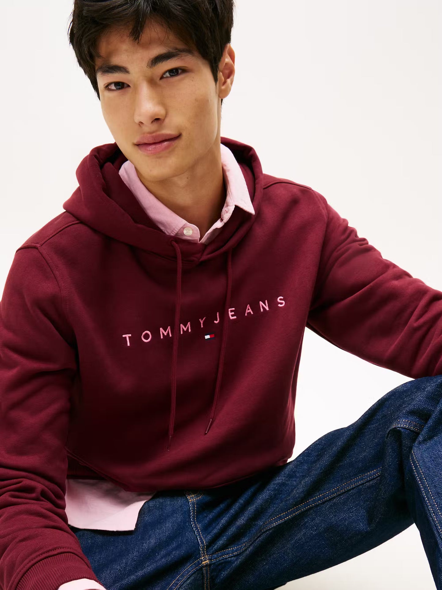 TJM Regular Linear Logo Hoodie - Red Wine
