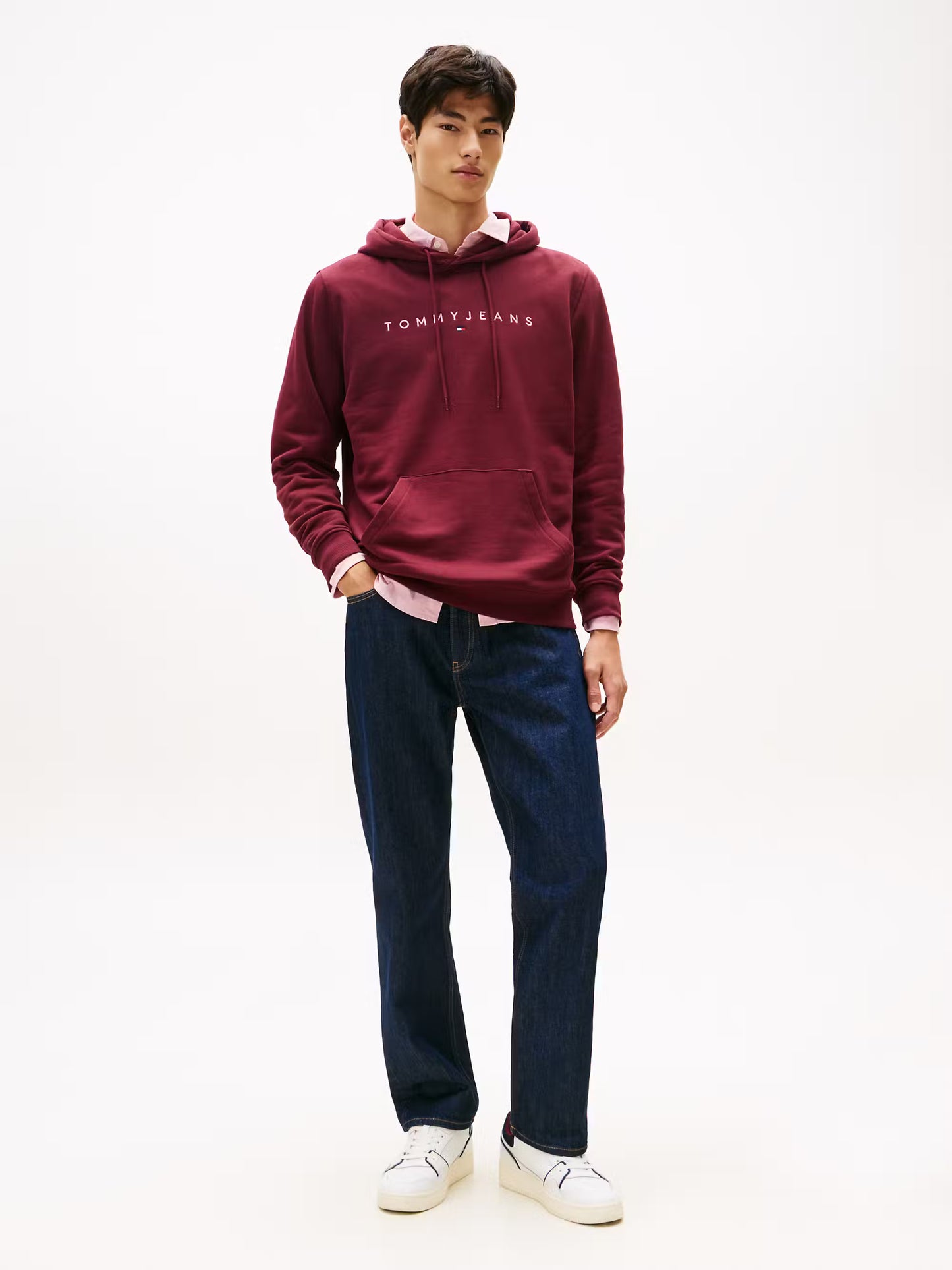 TJM Regular Linear Logo Hoodie - Red Wine