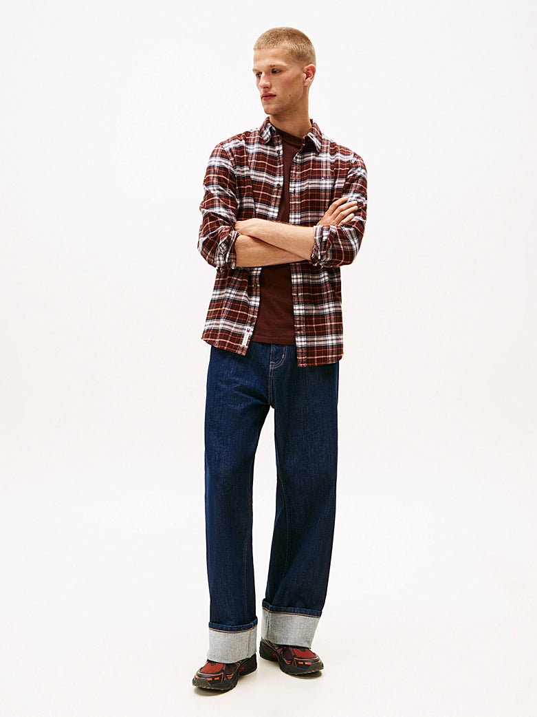 Regular Fit Check Flannel Shirt - Rich Brown/Big Check