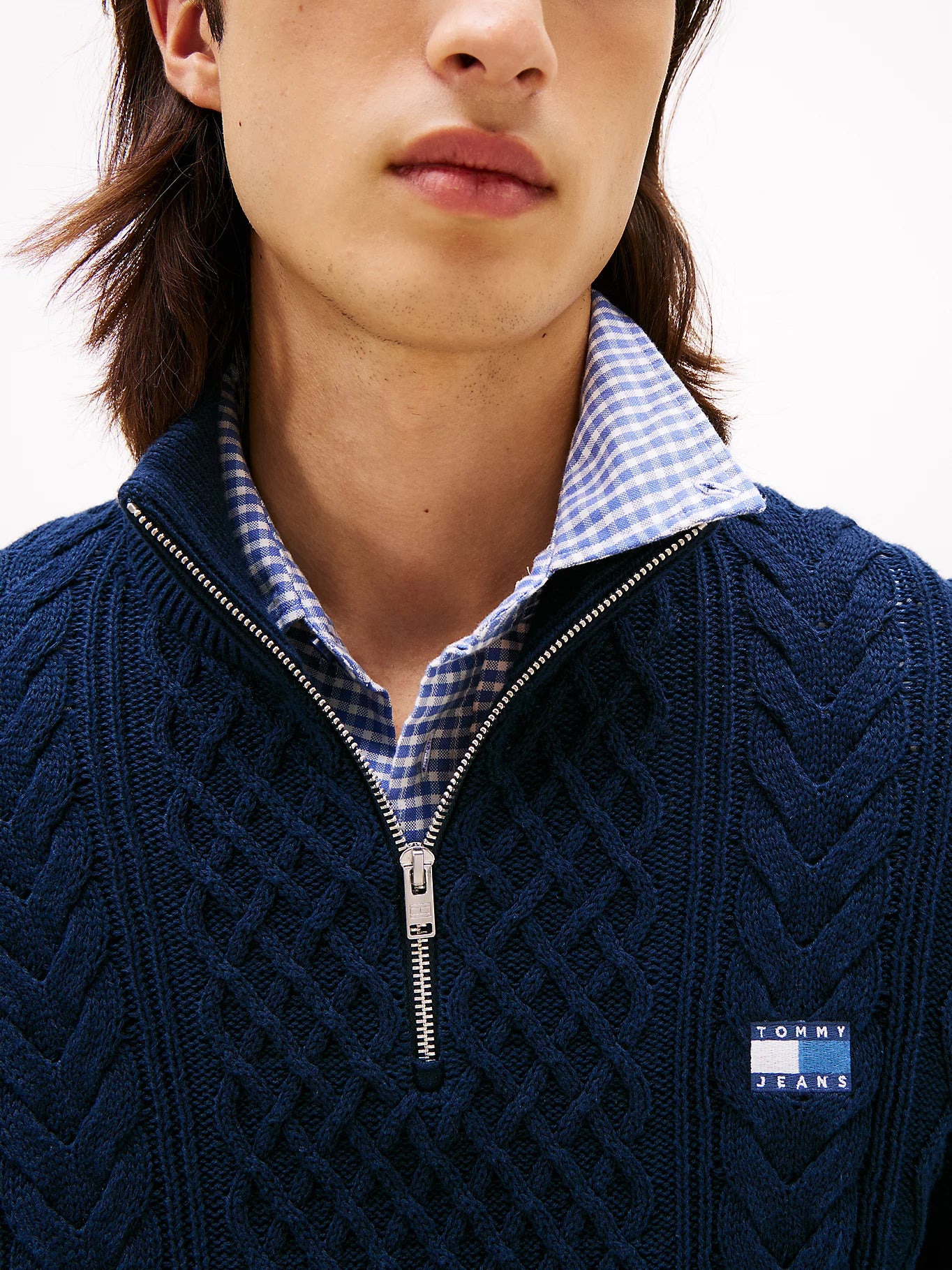 Cable Knit Quarter-Zip Slim Jumper - Dark Night Navy