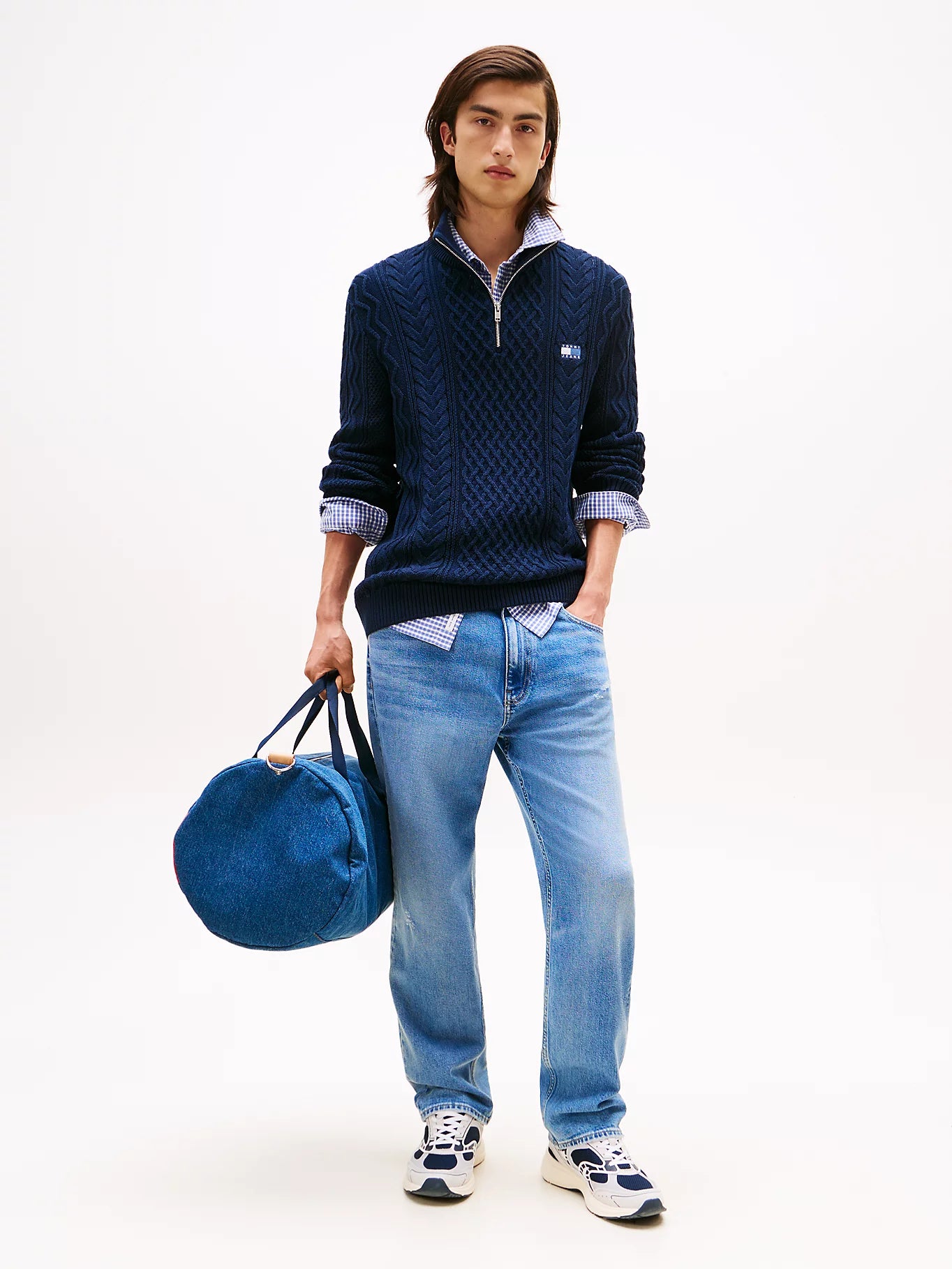 Cable Knit Quarter-Zip Slim Jumper - Dark Night Navy
