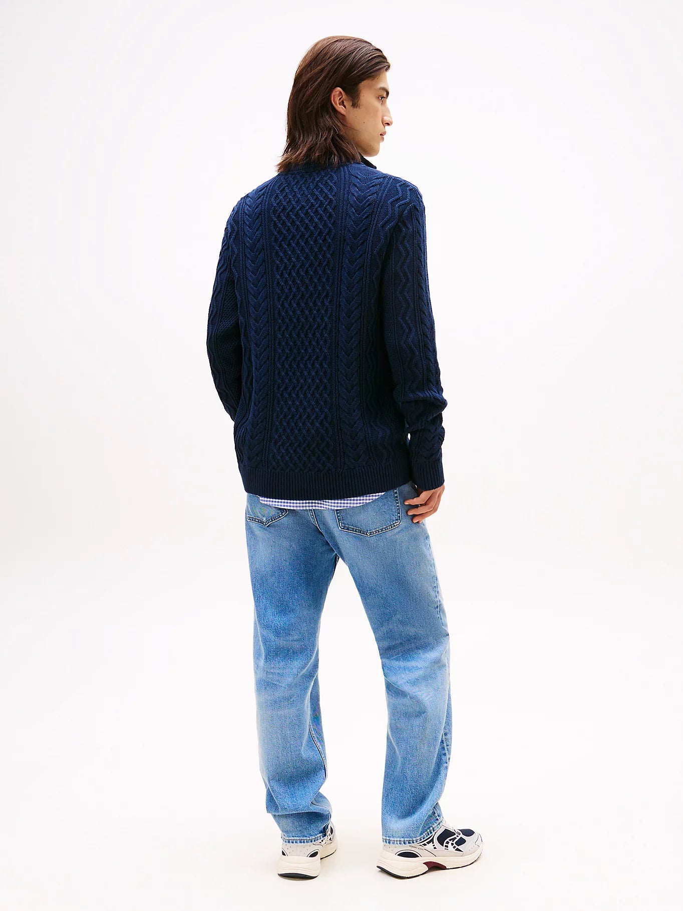 Cable Knit Quarter-Zip Slim Jumper - Dark Night Navy
