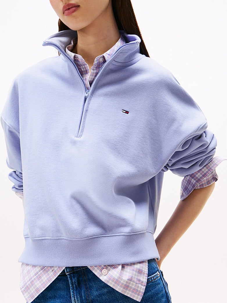 Flag Embroidery Half-Zip Boxy Jumper - Vintage Iris