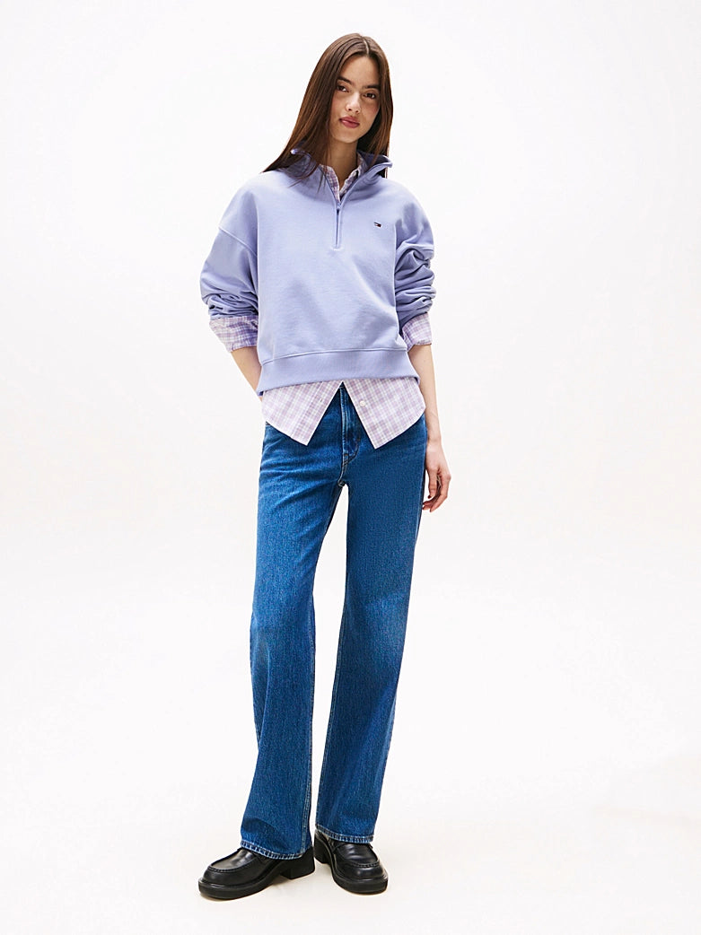 Flag Embroidery Half-Zip Boxy Jumper - Vintage Iris