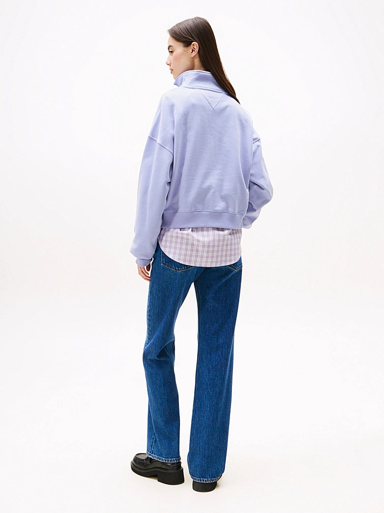 Flag Embroidery Half-Zip Boxy Jumper - Vintage Iris